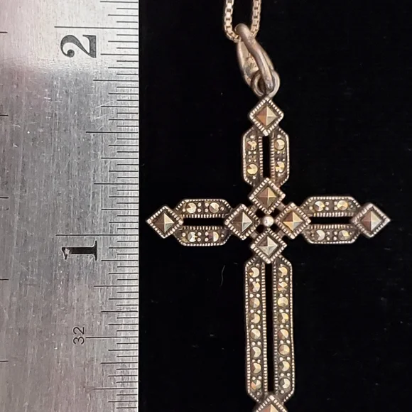 Sterling Marcasite Gothic Cross Necklace - Picture 4 of 8